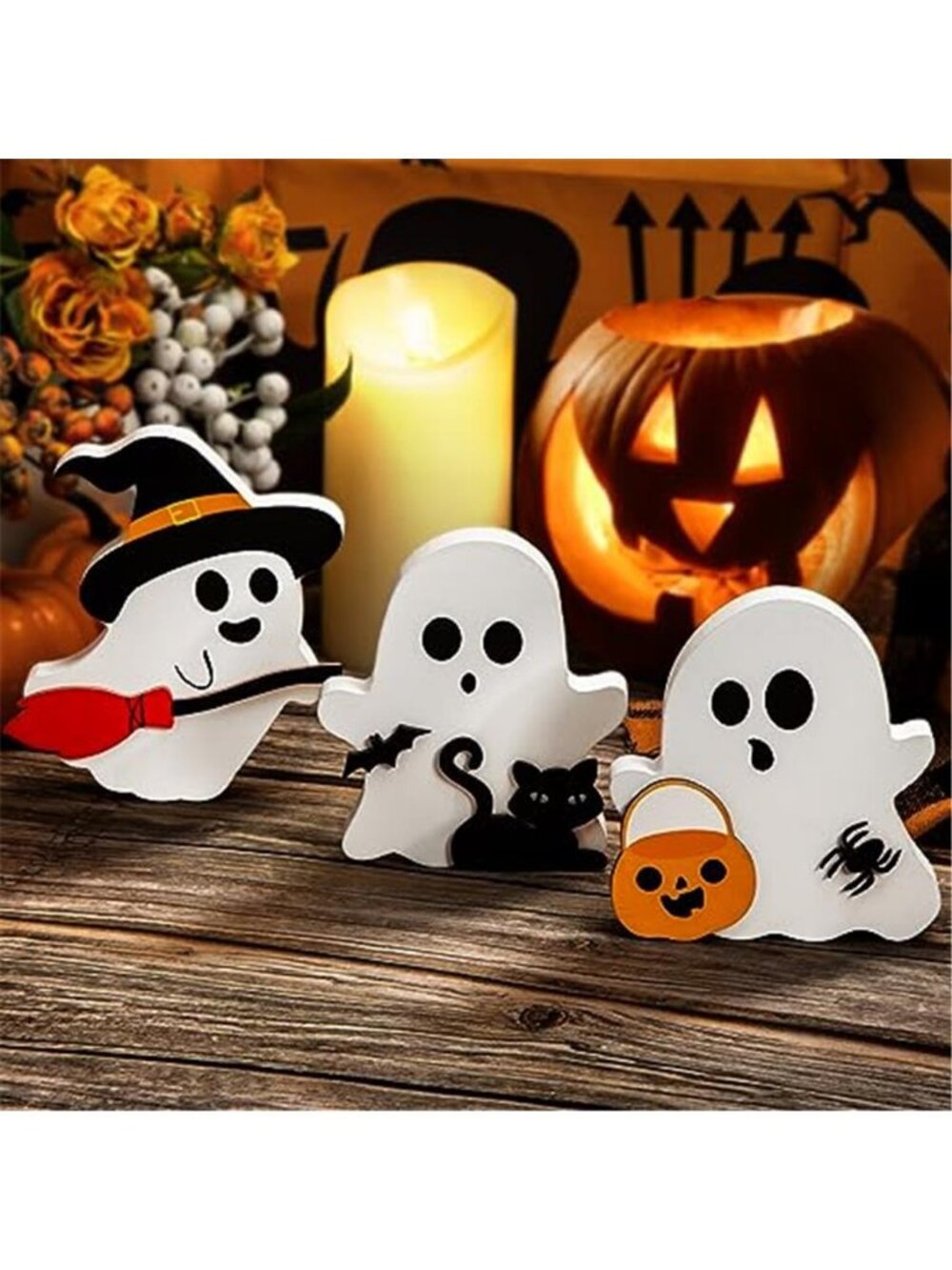 3 Cute Ghost Halloween Decorations Indoor Set Ghosts Table Sign